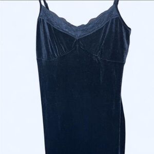 Black Velvet Slip Dress with Lace Trim